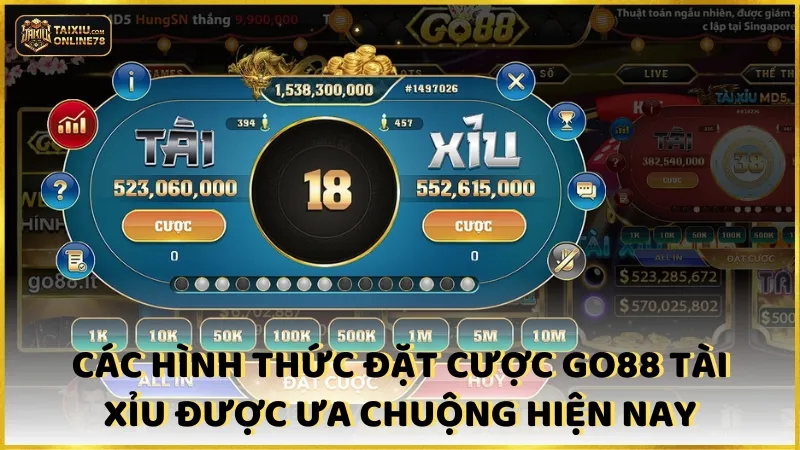 Các hình thức đặt cược Go88 tài xỉu được ưa chuộng hiện nay